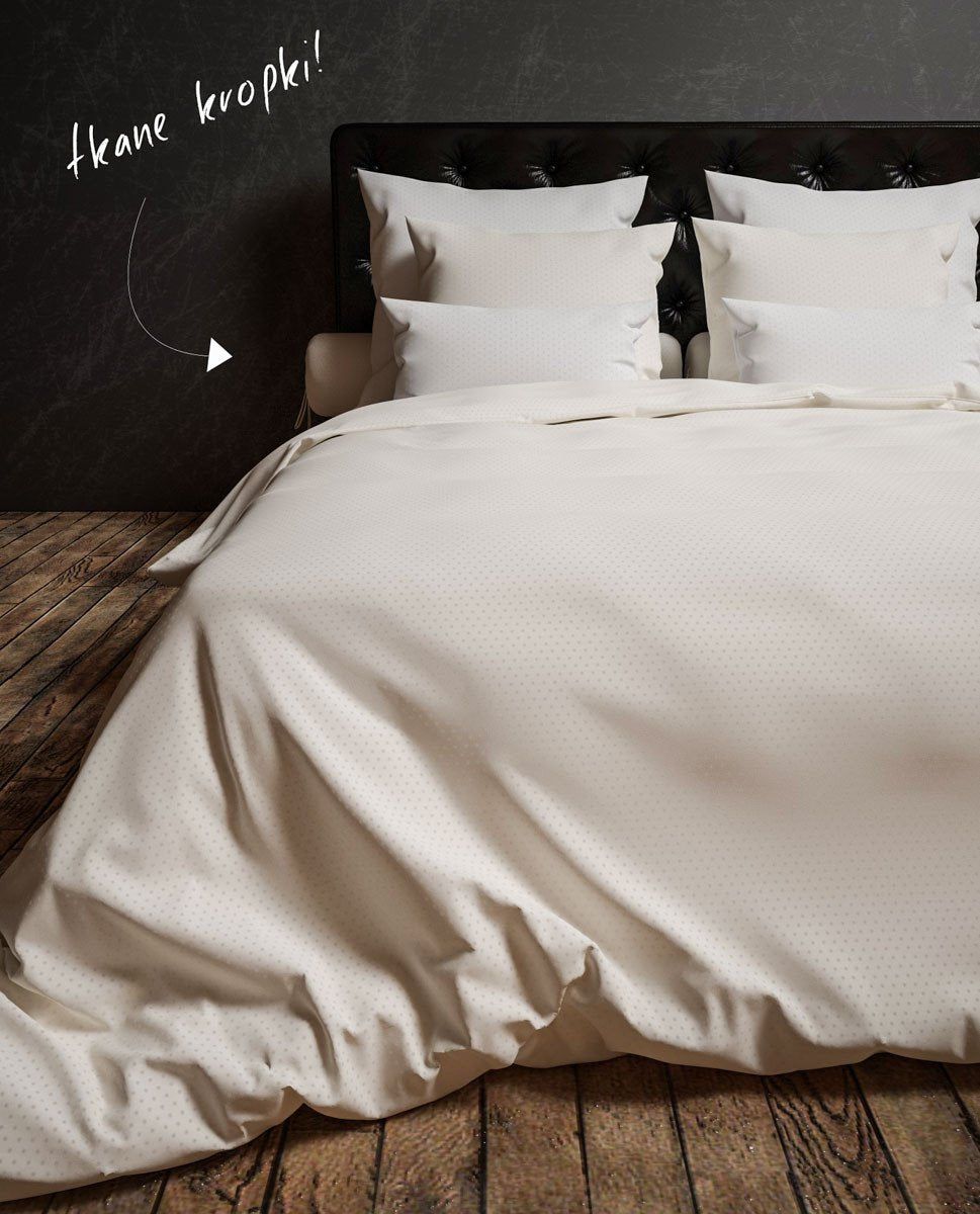 Pościel hotelowa w tkane kropki kremowa - 100% Satyna-bawełniana