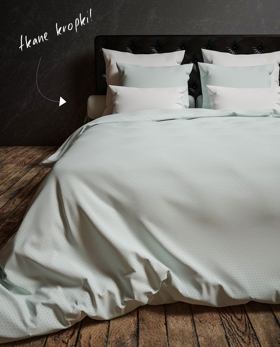 Pościel hotelowa w tkane kropki miętowa - 100% Satyna-bawełniana