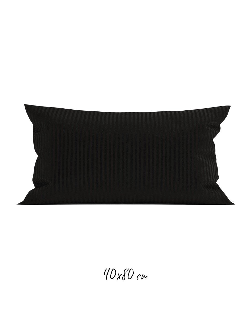 Poszewka hotelowa w tkane paski 40x80 cm czarna - 100% Satyna-bawełniana