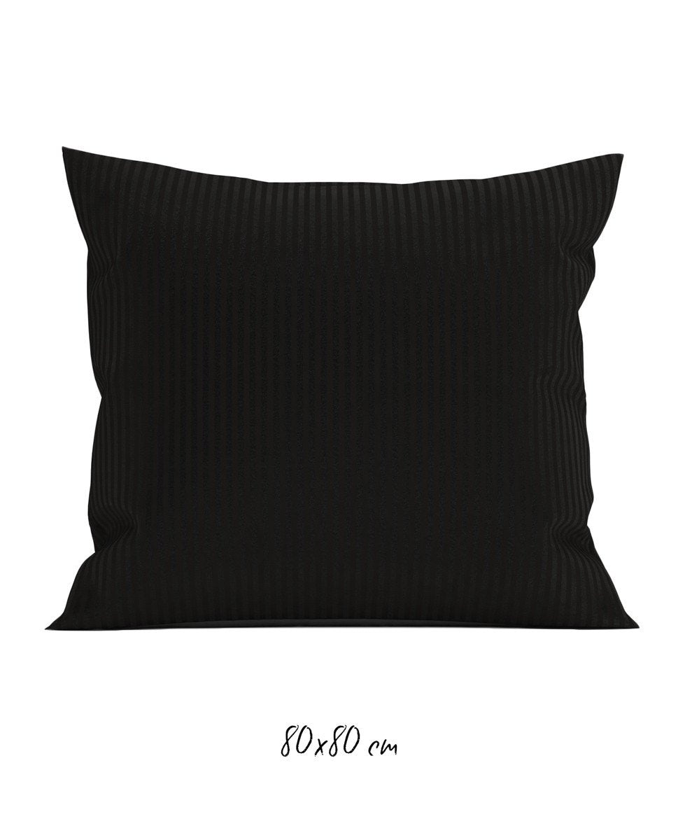 Poszewka hotelowa w tkane paski 80x80 cm czarna - 100% Satyna-bawełniana